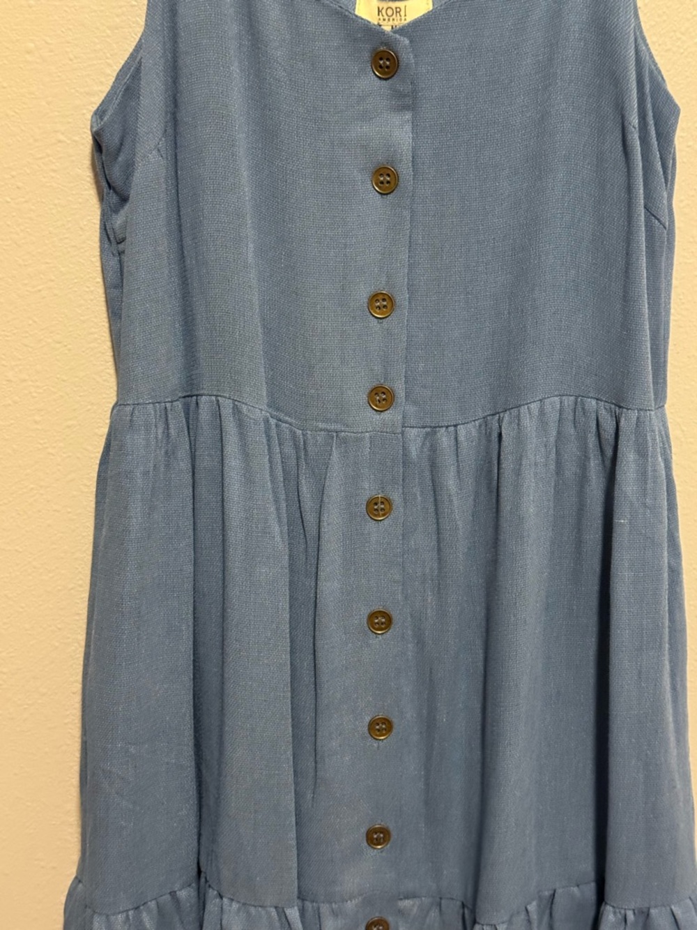 Kori America Blue Textured Button Down Tie Back Dress NWT Size Medium - Picture 2 of 7